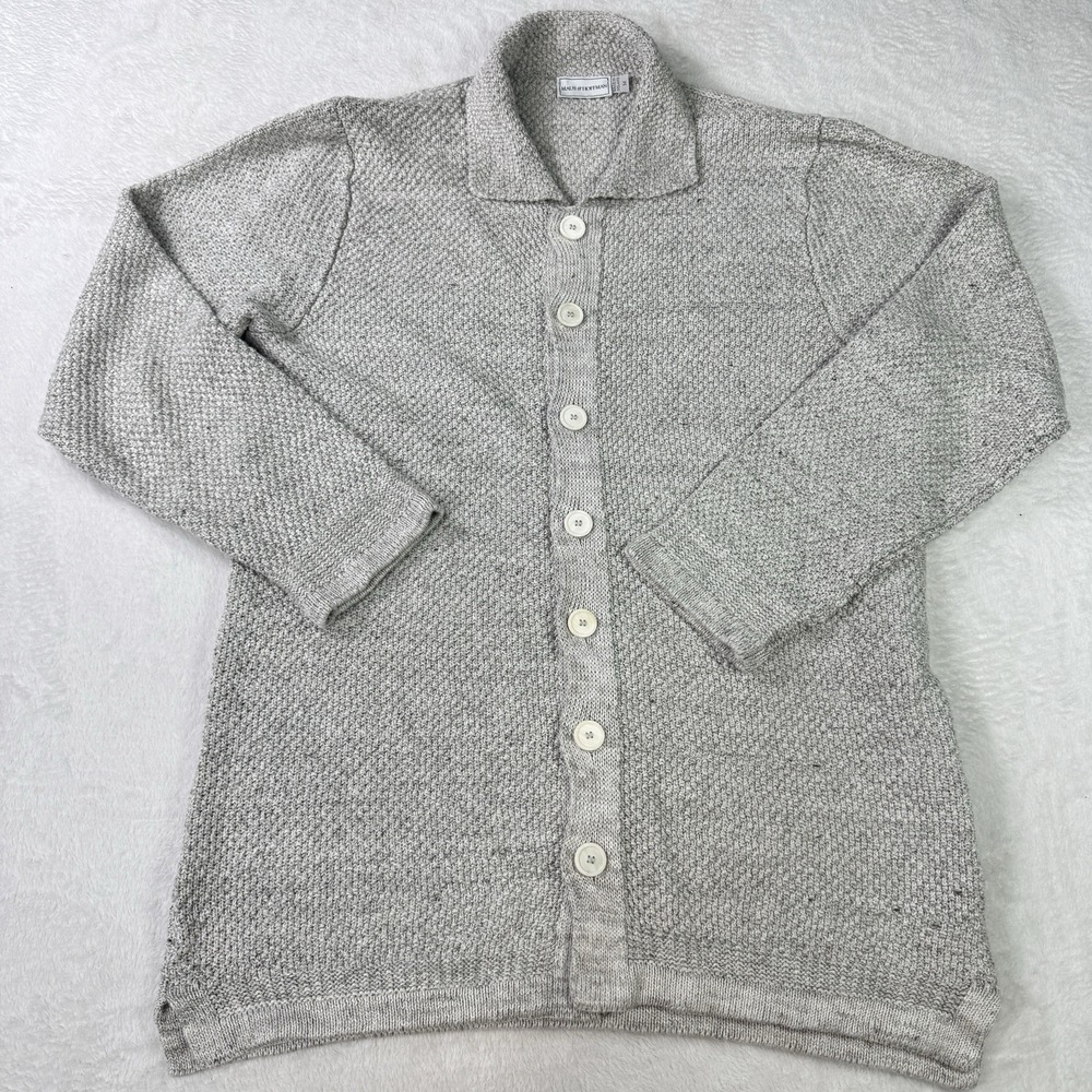 MAUS & HOFFMAN Sweater Mens XL 100% Linen Gray Knit Cardigan Made in Ireland